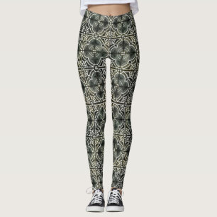 Leggings Blanc Noir Géométrique Français Vintage Fleur de L