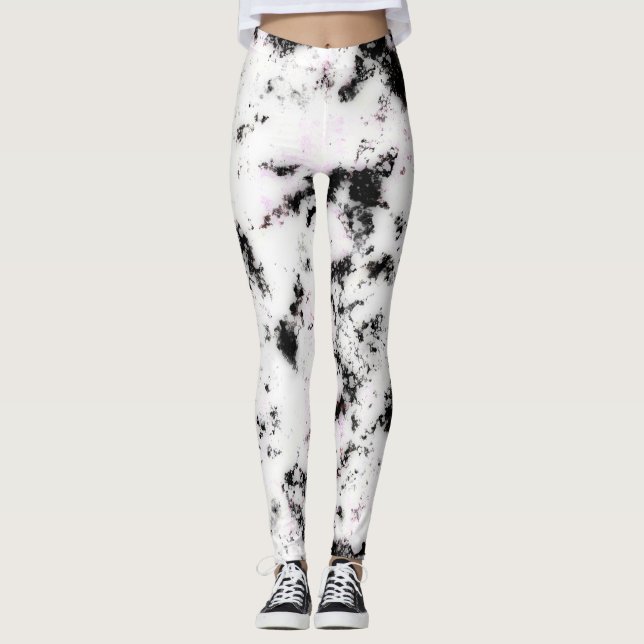Leggings Blanc noir marbre rose Paint Splash Abstrait (Devant)