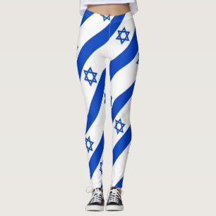 Leggings blanc rayé d'étoile de David bleue diagonale