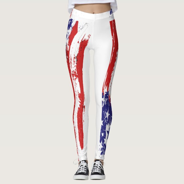 Leggings Blanc rouge & Bleu, Patriot, Liberté, Drapeau amér (Devant)