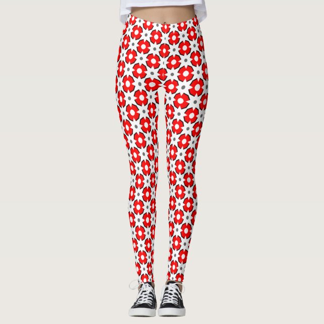 Leggings Blanc rouge et motif noir (Devant)