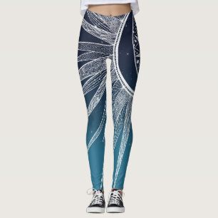 Leggings Blanc Sun Moon Mandala Blue Gradient Design