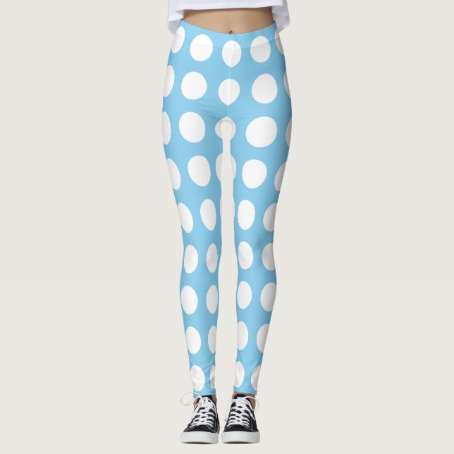 Leggings Blanc sur Bébé Bleu Grand Taille Horiz. Pois (Devant)