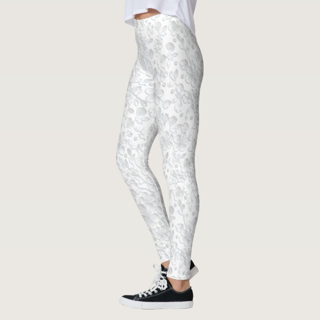 Leggings Blanc sur imprimé floral blanc, papier peint Vinta (Gauche)