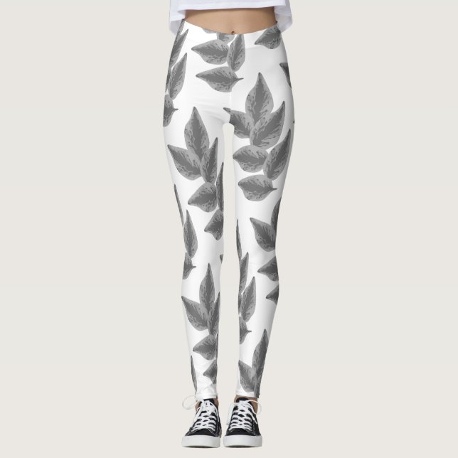Leggings blancos con hojas de plantas color gris (Devant)