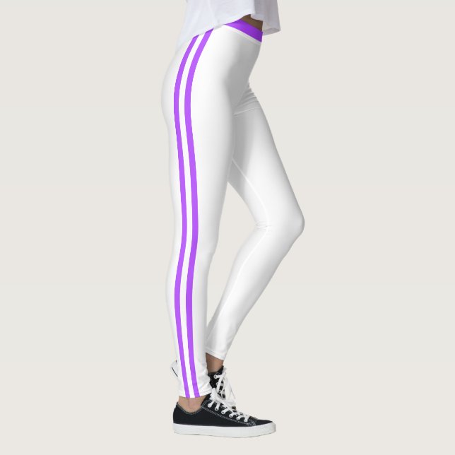 Leggings blancs avec rayures latérales violettes p (Droite)