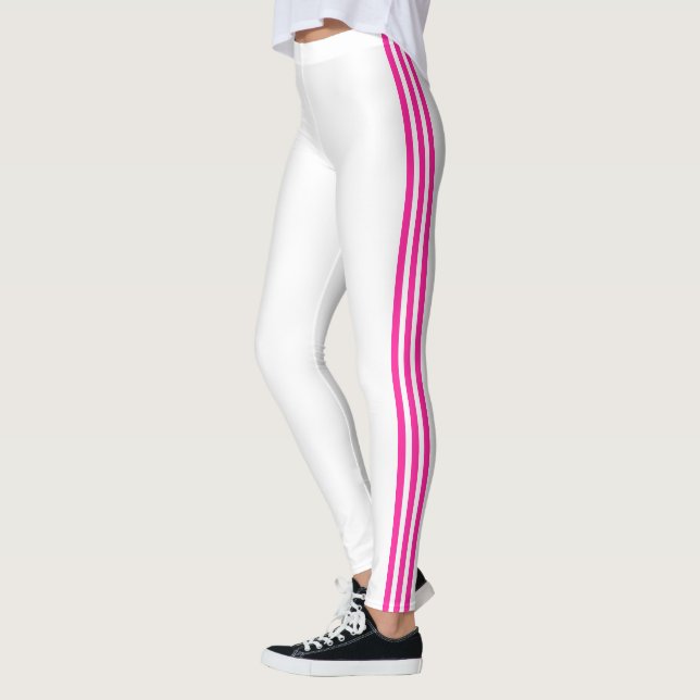 Leggings blancs en bande rose avec des couleurs pe (Gauche)