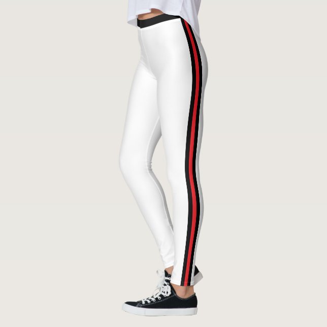 Leggings blancs en bande rouge noire - Vos couleur (Gauche)