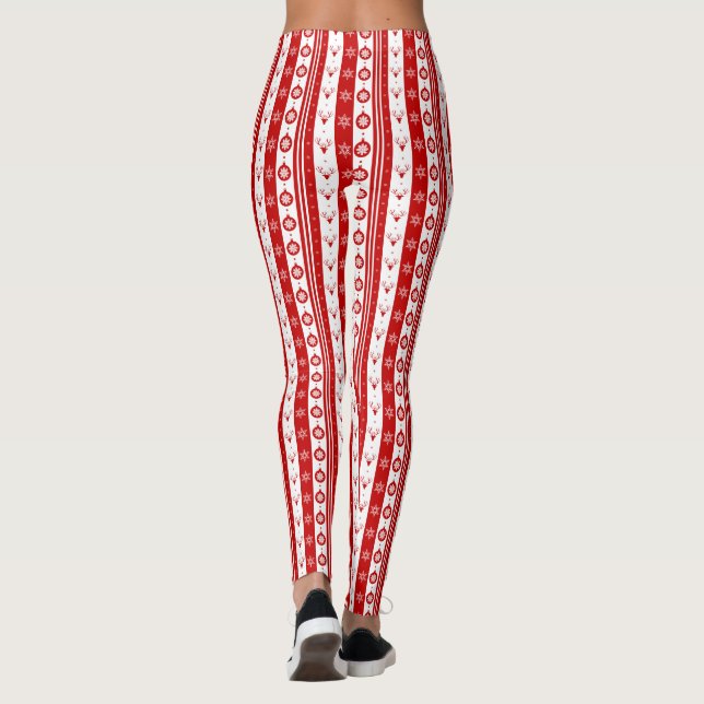 Leggings Blancs et Red Christmas Deer et Snowflakes Long (Dos)