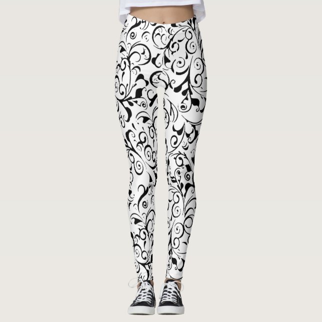 Leggings Blancs noirs damés pattes (Devant)