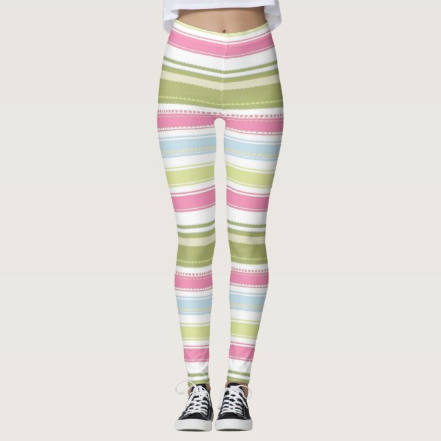 Leggings Blancs, Roses, Bleus & Vert (Devant)