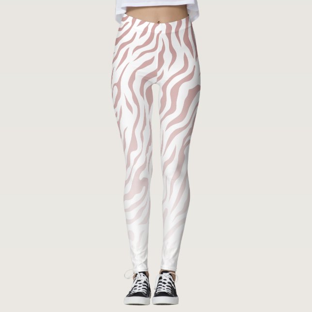 Leggings Blancs Zèbre et Rose : Légendes élégantes (Devant)