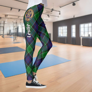 Leggings Blason de Clan Leslie sur tartan de chasse