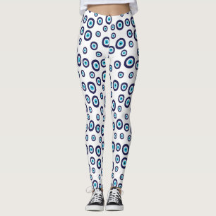 Leggings Bleu Aqua Blanc Nazar Evil Cercles d'yeux Motif