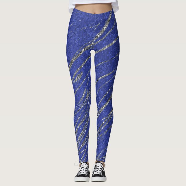 Leggings Bleu & Argent Moderne Glam Marbre Frappe Party Men (Devant)