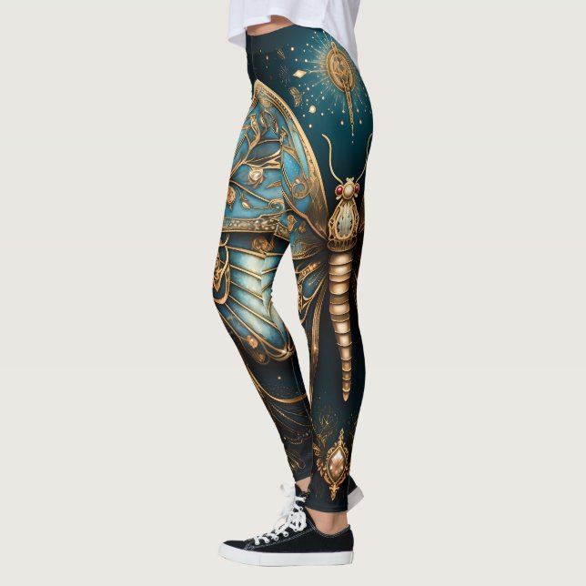 Leggings Bleu Art déco tendance Papillon Or Yoga (Gauche)