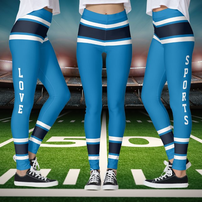 Leggings Bleu Avec Des Couleurs D'Équipe Écartées Aimer Spo (Blue With Striped Team Colors Love Sports Leggings)