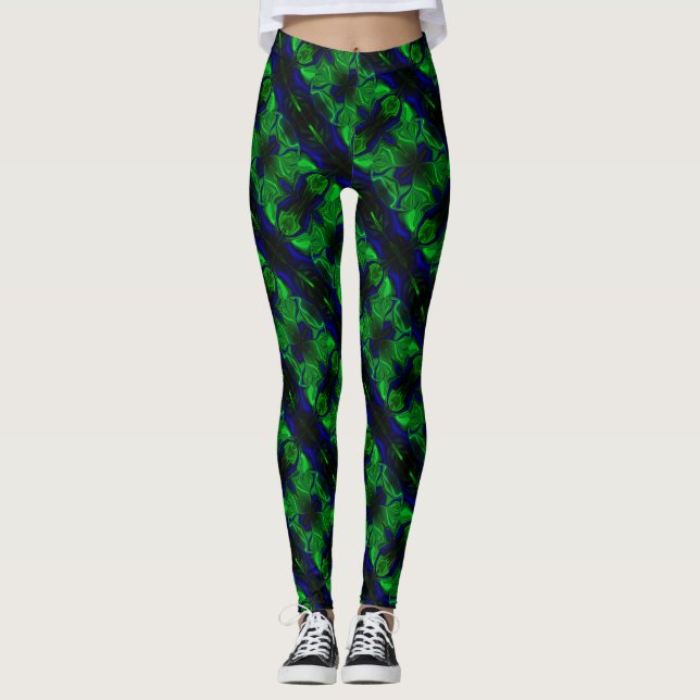 Leggings Bleu avec des traits 'flottants' entrelacés (Devant)