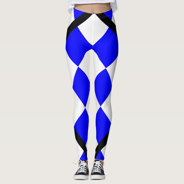 Leggings Bleu blanc À damiers Carré (Devant)