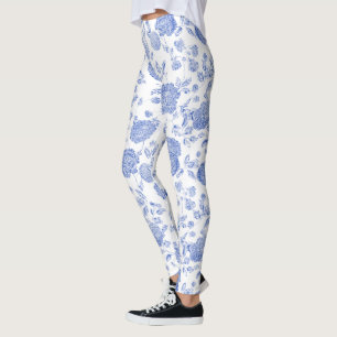 Leggings Bleu Blanc Moderne Vintage Plus petit Toile Floral