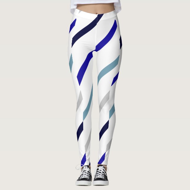 Leggings Bleu blanc rayé Marine royale et bleu gris (Devant)