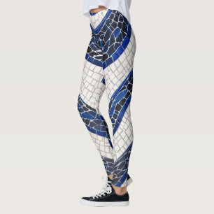 Leggings Bleu blanc Vague Motif 04