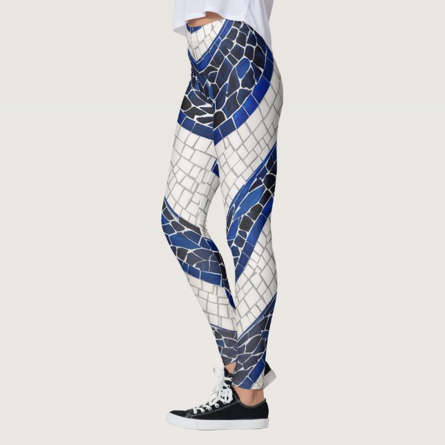 Leggings Bleu blanc Vague Motif 04 (Gauche)