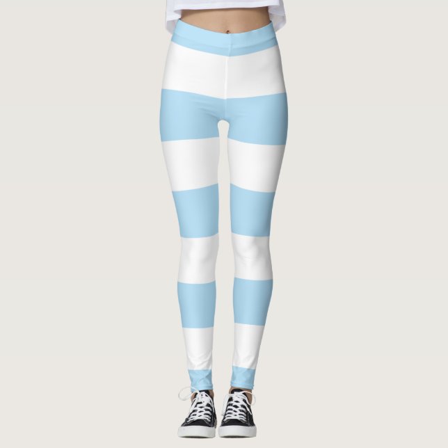Leggings Bleu, Blancs, Motif rayé (Devant)