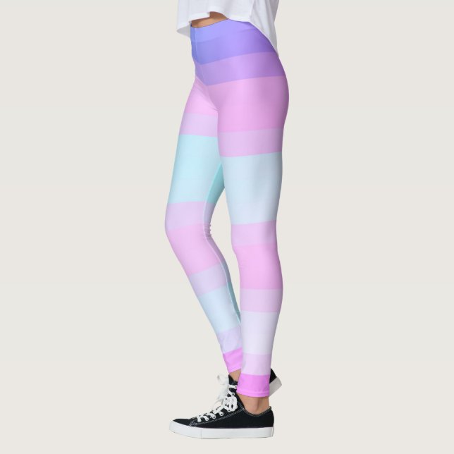 Leggings Bleu bleu clair et rose vert pastel rayures (Gauche)
