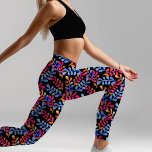 Leggings Bleu Botanique Rose Bleu Orange Coloré Été<br><div class="desc">Ce design botanique éclatant a été créé à l'aide d'images provenant de l'estampillage de mes timbres sculptés à la main numériquement superposés sur 3 abstractions aquarelles différentes sur un arrière - plan noir pour créer un design vraiment unique qui évoque l'aspect d'un tissu batik.</div>