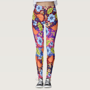Leggings Bleu clair Bleu Blanc Vert Floral Art Noël