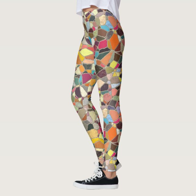Leggings Bleu clair rose jaune orange violet mosaïque (Gauche)