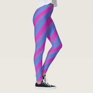 Leggings Bleu clair Turquoise et bandes diagonales magenta