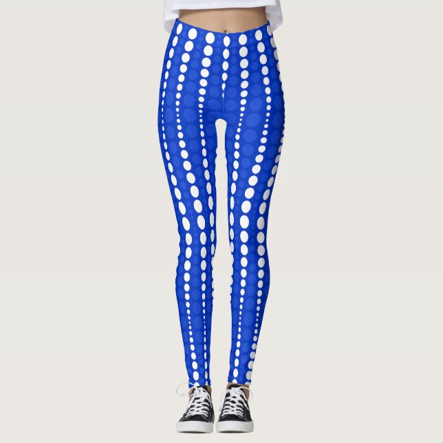 Leggings Bleu Cobalt et Blanc à Pois (Devant)