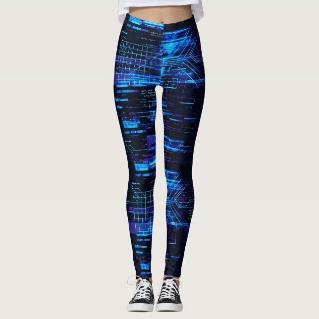 Leggings Bleu Cobalt Matrice de Bogue Cybernétique Flux de  (Devant)