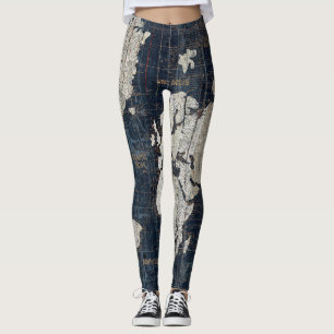Leggings Bleu de carte de Vieux Monde