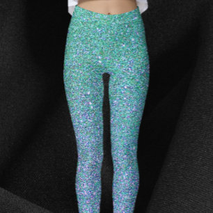 Leggings Bleu de verre Parties scintillant verte et violett