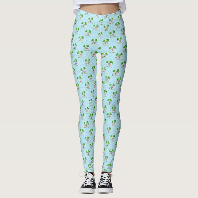 Leggings Bleu Deck Les Palms Tropical Christmas Père Noël F (Devant)