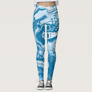 Leggings Bleu Digital Fluid Art Marbre Pour Peinture Cellul