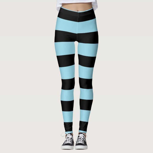 Leggings Bleu et bande noire motif (Devant)