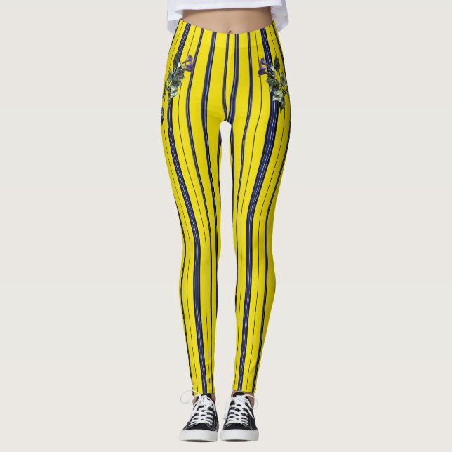 Leggings Bleu et Jaune (avec fleur) (Devant)