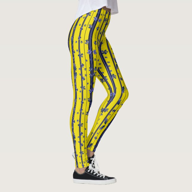 Leggings Bleu et Jaune (avec fleurs) (Droite)