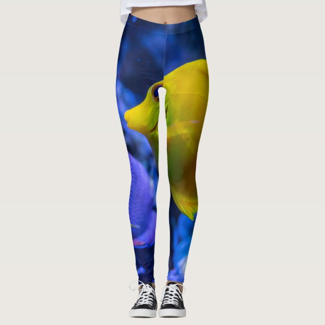 Leggings Bleu Et Jaune Deux Beaux Poissons (Devant)