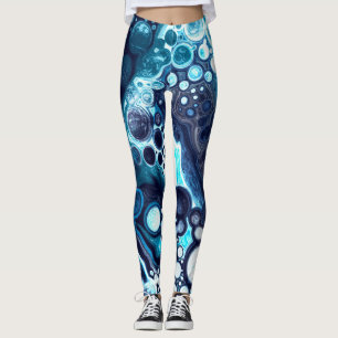 Leggings Bleu et Marbre blanc Fluid Art