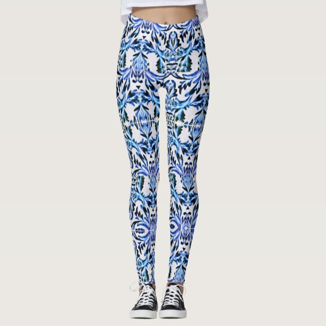 Leggings Bleu feuille fileté (Devant)