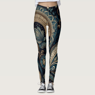 Leggings Bleu foncé Paisley Motif Retro Chic Boho