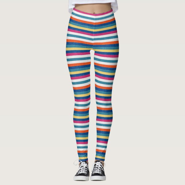 Leggings Bleu framboise Orange Jaune Blancs Motif (Devant)