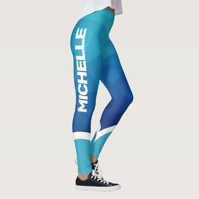 Leggings Bleu géométrique avec blanc nom rayé moderne (Droite)