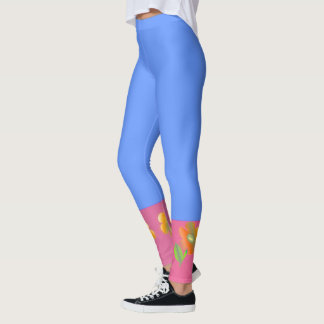 Leggings Bleu glacé avec bordure rose> Légendes colorées