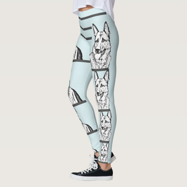 Leggings Bleu glacé berger allemand héron pattes de chien (Gauche)